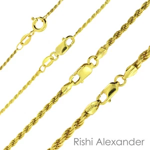 925 Sterling Silver Gold-Plated Diamond Cut Rope Chain Necklace All Sizes - Picture 1 of 7