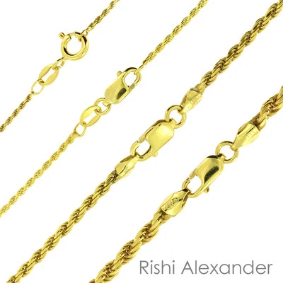 925 Sterling Silver Gold-Plated Diamond Cut Rope Chain Necklace All Sizes - Image 1 of 2