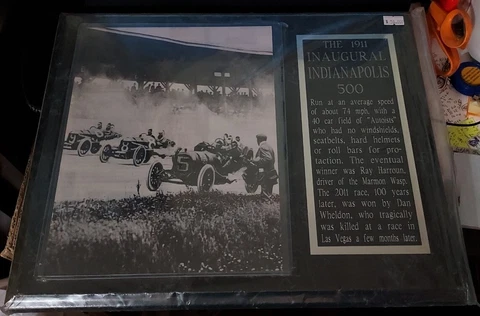 1911 INAUGURAL INDIANAPOLIS 500 12x15 Plaque w/8x10 Picture & 4x9 Engraved Plate Cover