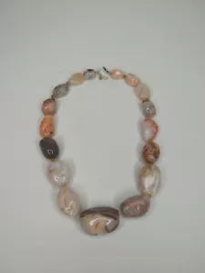 Anthology Peach Gray Jasper Agate Chunky Beaded Necklace Sterling Silver - Picture 1 of 5