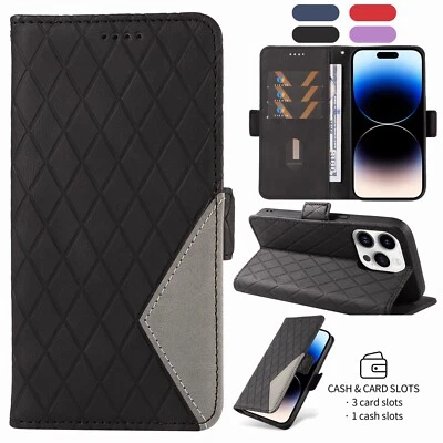For iPhone 15 14 13 12 11 Pro Xs Max SE3 Luxury Leather Case Stand Wallet Cover - Image 1 of 3