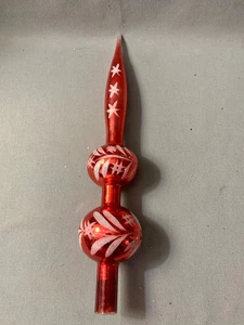 Vintage Quecksilber Glas Christbaumspitze Topper Endstück rot silber Kugel Glitzer Schablone 13 - Bild 1 von 7