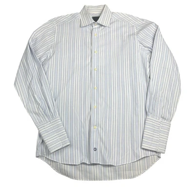 Camisa de vestir David Donahue para hombre 15,5 - 32/33 azul marino a rayas con botones Foto 1 de 4