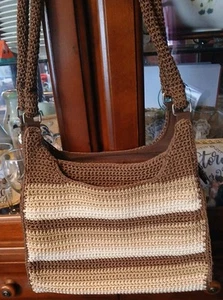CATO Women’s Purse Multi Color Tan Stripe Crochet  Shoulder Bag Beach Bohemian - Picture 1 of 7