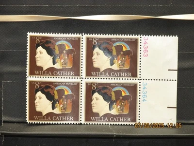 The listing:(1)USPS 8¢ 1973 Willa Cather Plate Block of 4 Stamps-MNH-34363-34364 - Image 1 of 4