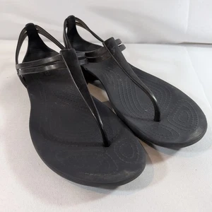 Crocs Women's Size 7 Isabella T Strap Black Sandals 202467 Thong Flats Shoes - Picture 1 of 16