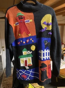Vintage S/J Design Knit Halloween Sweater Classics Med Fall Autumn Haunted - Picture 1 of 9