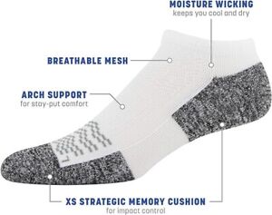 Gildan Mens Strategic Cushion No Show Socks W Tab Back, 6, 12 or 18 pair White