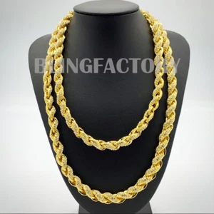 Hip Hop 8.5", 16",18", 20" Cubic Zirconia Iced Gold PT Rope Bling Chain Necklace - Picture 1 of 11