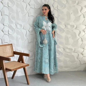 Women Embroidery Abaya Dubai Elegant Sequin Kaftan Fashion Muslim Party Dress - Picture 1 of 42