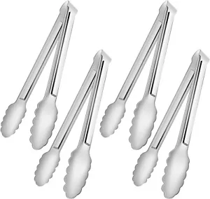 4Pc Versatile & Durable Stainless Steel Serving Tongs - Food-Safe For BBQ, Salad - Picture 1 of 12