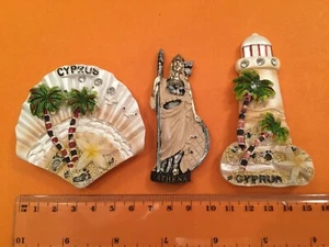 CYPRUS - SEASHELL☑️WARRIOR ATHENA☑️ LIGHTHOUSE - Resin Magnet Set OF 3 ☑️ LOT 91 - Picture 1 of 2