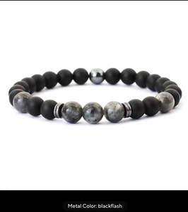 Mens Bracelet 8mm Onyx Stone Blackflash metal color Beaded Braclet Hematite - Picture 1 of 1
