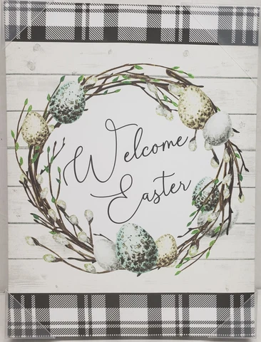 1 DECORATIVE CANVAS WALL FRAME, app. 12" x 16", WELCOME EASTER, WREATH OF EGGS Cover