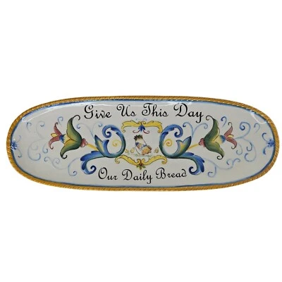 Fitz & Floyd Ricamo Oval Bread Tray Give Us This Day Our Daily Bread Ceramic - Image 1 of 4