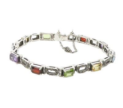 925 Sterling Silver   Peridot Topaz & MultiStone Shiny Chain Bracelet  BT6074 - Image 1 of 4