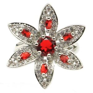 Fancy Created Red Blood Ruby CZ Woman's Gift Silver Ring 7.0