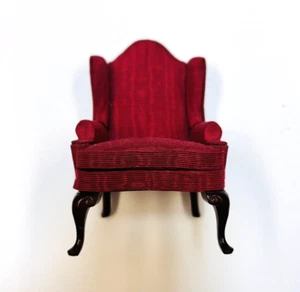 Dollhouse Miniature Wingback Chair Sterling Hall ? Vintage Maroon 1:12 - Picture 1 of 10
