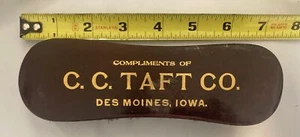 ANTIQUE ADVERTISING SHOE CLEANING BRUSH COMPLIMENTS C C TAFT CO. DES MOINES IOWA - Picture 1 of 3
