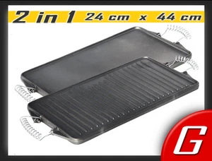 Gussgrillplatte 24 x 44 cm Gusseisen Grillplatte 2 in 1 für Gasgrill Gaskocher - Bild 1 von 1