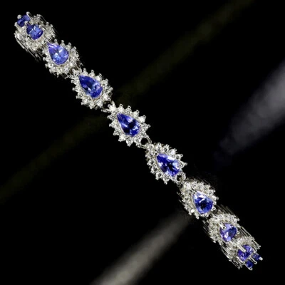925 Sterling Silver Bracelet Pear Tanzanite 5x3mm Natural Gemstone Jewelry 9 In - Image 1 of 4