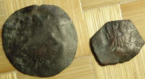 LOT DE 2,pièces,anciennes,byzantines,nettoyées,AE,Billon,Aspron Trachy,1078-1... - Foto 1 di 5
