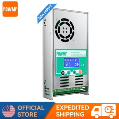 PowMr 60A MPPT Solar Panel Battery Charge Controller 12V/24/36/48V LCD Regulator