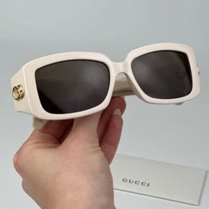 Gucci Women Sunglasses Ivory Brown Rectangle GG1403SK 004 NEW - Picture 1 of 12