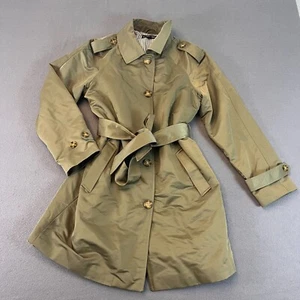 Ellen Tracy Water Repellent Belted Trench Coat Olive Green Sz Sm Jacket Tie Belt - Picture 1 of 13