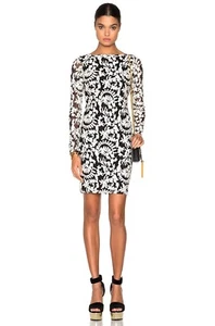 Alice + Olivia Katy Open Diamond Back Dress 0 XS Black Cream Embroidered Mesh - Picture 1 of 12