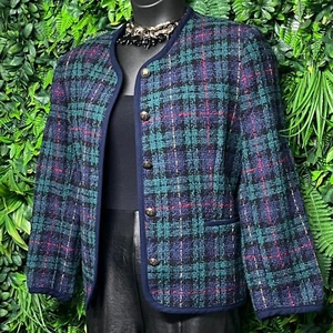 Vintage Alfred Dunner 14 Plaid Wool Blend Blazer Tweed Jacket Career Wear 2886 - Picture 1 of 11