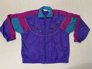 Two Twenty Women's Vintage Colorblock Full Zip Windbreaker Jacket Size M 80’s 90 - Afbeelding 1 van 6