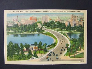 Postal de Los Ángeles California CA Wilshire Blvd General Mac Arthur Park 1930-45 - Imagen 1 de 2