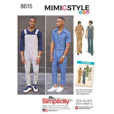 SIMPLICITY 8615 MEN'S JUMPSUIT & OVERALLS Sewing Pattern Sizes 34-42 & 44-52 - Image 1 of 4