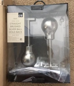 NEXT Straight Brushed Silver Ball Hold Back For Curtains. NEW IN BOX