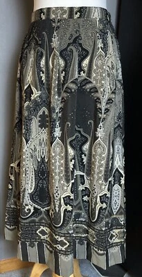 Falda Plisada De Colección Cricket Lane Para Mujer Talla 10 Beige Gris Paisley Clásica Country Foto 1 de 4