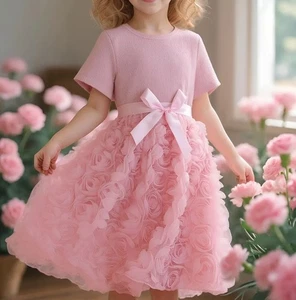 Neuankömmling 2025 -Sommer Rosa  Tüll Blumen Mädchenkleid Gr. 110/116 Neu - Bild 1 von 1