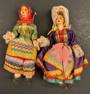 Coppia di bambole vintage greche donna costume tradizionale spedizione gratuita - Foto 1 di 8