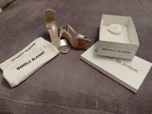 Manolo Blahnik Butter Flop Fodera Cuero Dorado Rosa Hechos a Mano ITALIA Zapatos 8.5US - Imagen 1 de 10