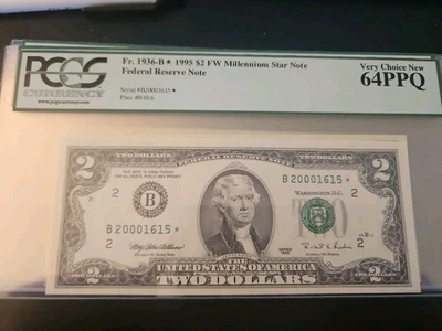 1995 Star FRN  $2 Dollars Millennium. 1936-B* PCGS 64PPQ VERY CHOICE NEW - Image 1 of 2
