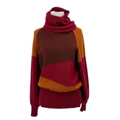Suéter Vintage Christian Dior Talla S Cuello Alto Lana Bloque de Color Marrón Rojo Retro Foto 1 de 4