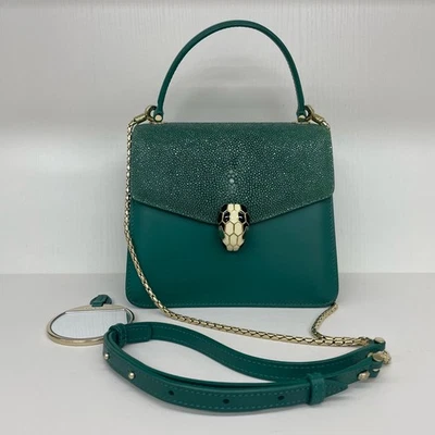 Bolso de hombro Bvlgari acordeón joya cuero verde asa superior Foto 1 de 4