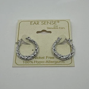 Ear Sense Silver Tone Pebble 3/4" Hoop Earrings Hypo-Allergenic Nickel Free - Picture 1 of 2
