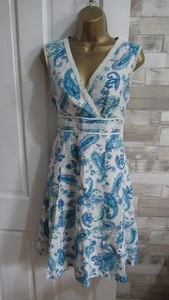 JOHN ROCHA ● size 12 petite ● blue natural summer sun linen mix dress womens - Picture 1 of 6