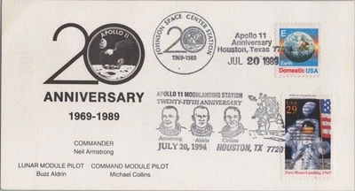 Apollo 11 20th (1989) & 25th (1994) Anniversary Dual FDC Card ZAYIX 120622SM130M - Image 1 of 2