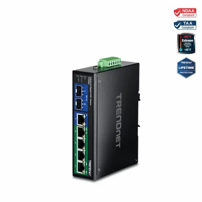 TRENDnet  TI-PG62, 6-Port Hardened Industrial Gigabit PoE+ DIN-Rail Network - Image 1 of 4