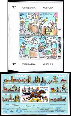 Croatia, Germany - Two Souvenir Sheets on Paper, Cartoon Stamps and Post Rider - Image 1 of 3