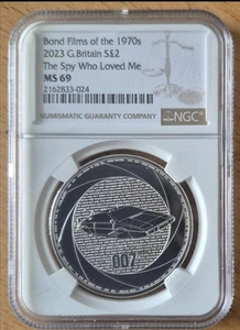2023 Bond Films of the 1970's Spy Who Loved Me 1oz Silver Coin NGC MS69 - Picture 1 of 2