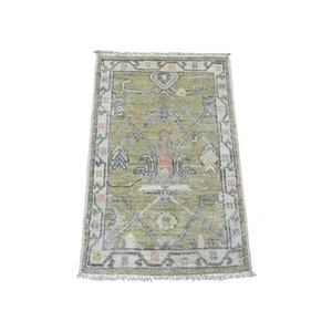 2'x3'1" Olive Green 100% Wool Afghan Angora Oushak Hand Knotted Mat Rug G20324 - Picture 1 of 6
