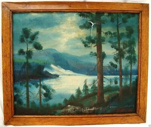 O.E. Lindberg Ölgemälde Der See in den Kiefern und die Wächterkiefern Antik - Bild 1 von 12